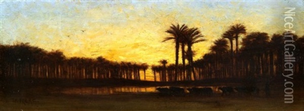 Oasis Au Soleil Couchant Oil Painting - Charles Theodore (Frere Bey) Frere