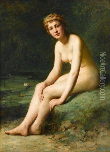 Female Nude By Pond With Water Lilies Oil Painting - Armand Laroche