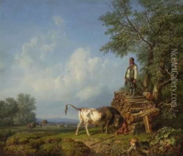 Stier Und Bauer Oil Painting - Heinrich Buerkel