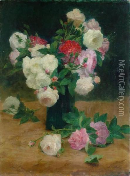 Roses Blanches Et Roses Oil Painting - Achille Theodore Cesbron