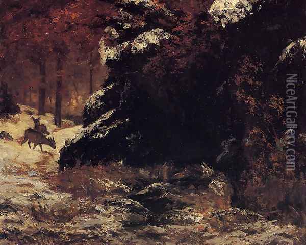 Deer in the Snow Oil Painting - Gustave Courbet