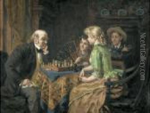 Frohliche Gesellschaft Bei Einer Schachpartie. Oil Painting - Evert Jan Boks