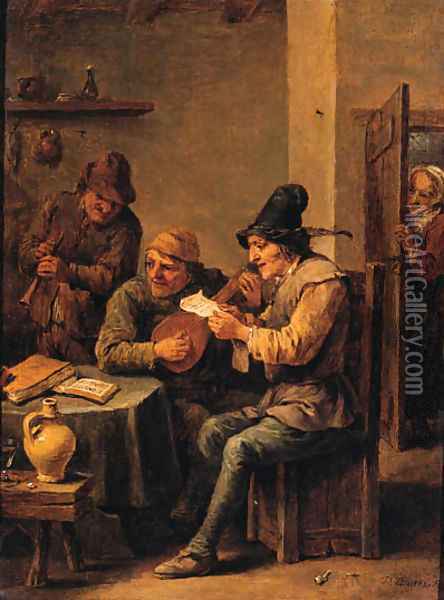 Boors making music in a tavern Oil Painting - David III Teniers