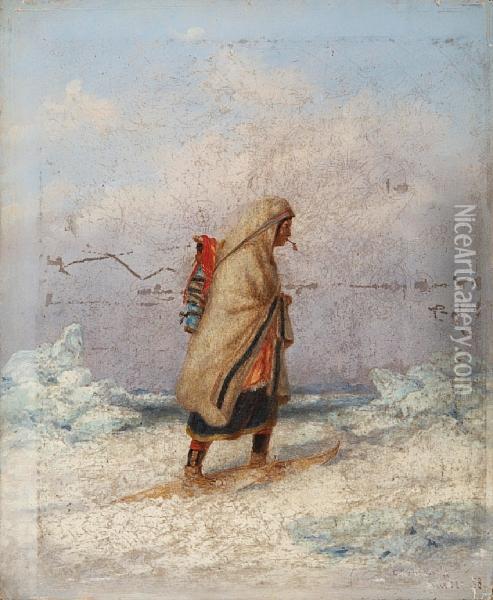 Two Views: Moccasin Seller And Trapper Oil Painting - Cornelius Krieghoff
