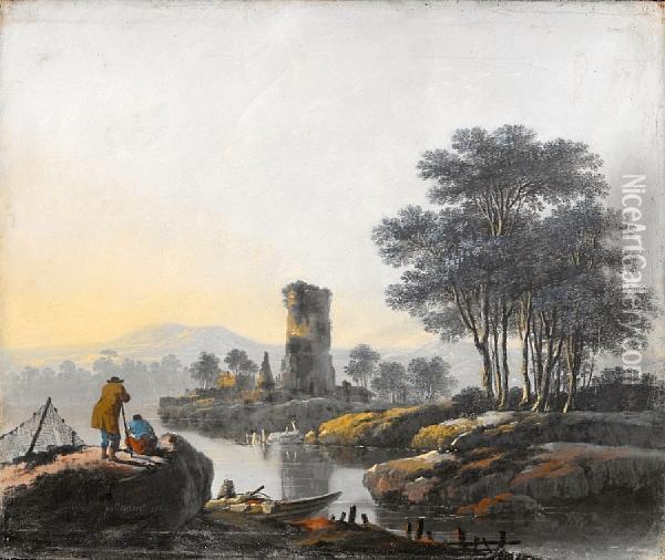 A River Landscape Oil Painting - Jean-Baptiste Pillement