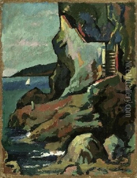 Steilkuste Bei Ragusa Oil Painting - Adolf Erbsloeh
