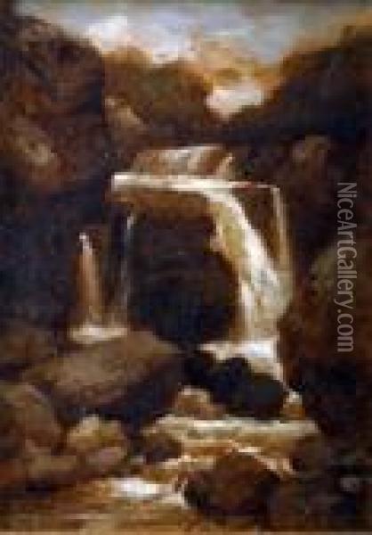 Falls Near Bangor, North Wales And Vale Of Neath, South Wales Oil Painting - Edmund Gill