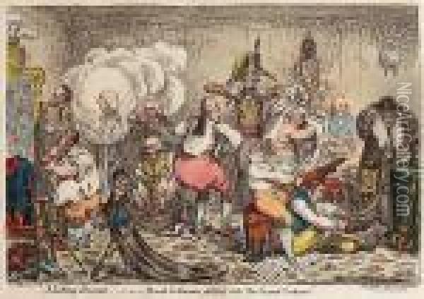 Making-decent; -i.e.-broad-bottomites Getting Into The Grand Costume Oil Painting - James Gillray