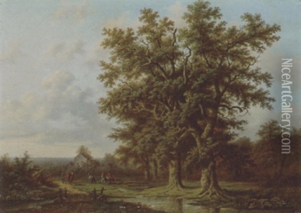 Landschaft Mit Grosser Eiche Und Holzfallern Oil Painting - Barend Cornelis Koekkoek