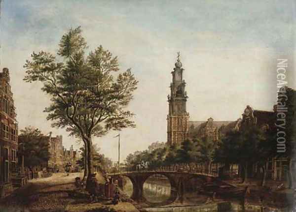 The Westerkerk, Amsterdam, seen from the Prinsengracht by the Rozengracht Oil Painting - Paulus Constantin La Fargue