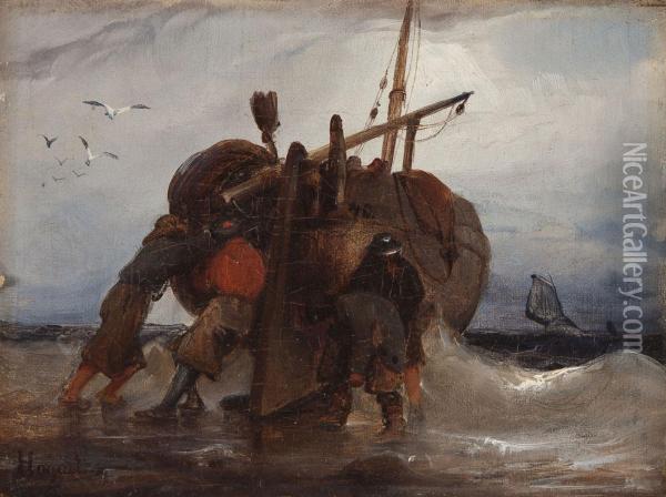 Fischerboot Am Strand Oil Painting - Charles Hoguet