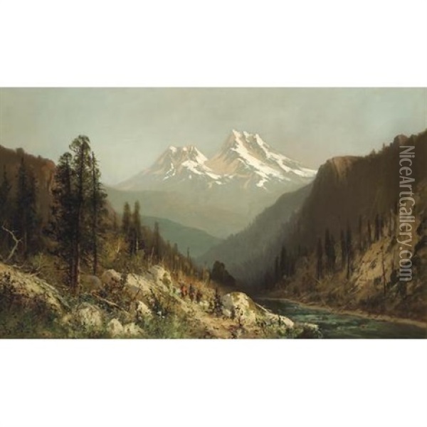 Shasta Butte From The Upper Sacramento River Oil Painting - Frederick Ferdinand Schafer