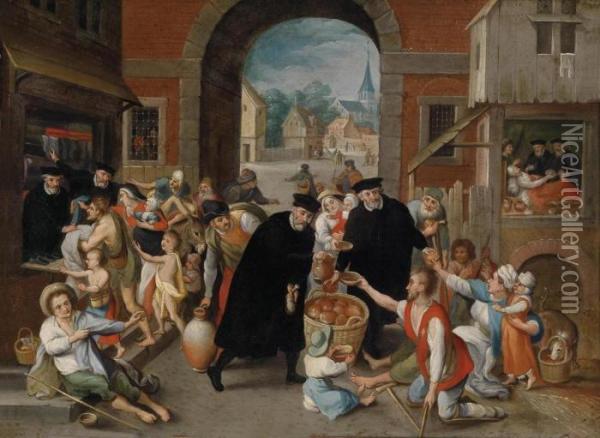 The Seven Works Of Mercy Oil Painting - Pieter The Younger Brueghel