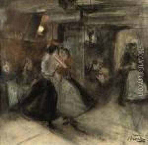 Dancing Women On The Zeedijk, Amsterdam Oil Painting - Isaac Israels