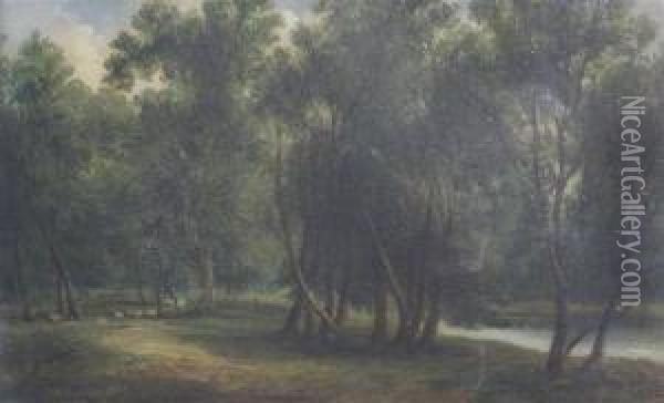 Horsemen In A River Landscape Oil Painting - Thomas Creswick