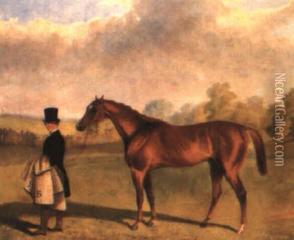 A Chestnut Horse And Groom Oil Painting - George Henry Laporte