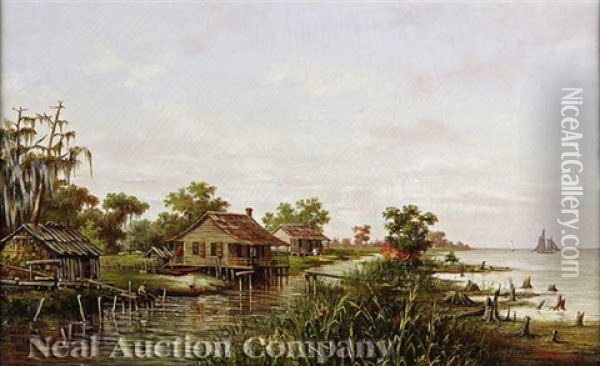 Three Cabins Along Shoreline Oil Painting - William Henry Buck