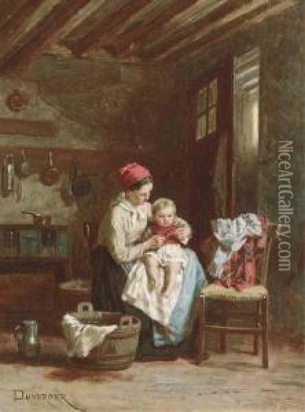 A Mother And Child At Home Oil Painting - Theophile-Emmanuel Duverger