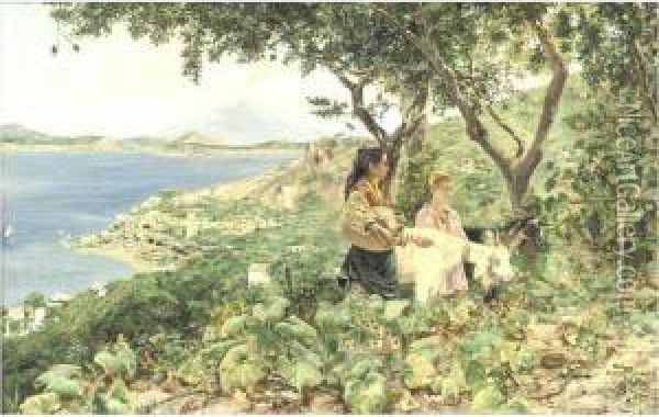 The Goatherders Oil Painting - Jose Gallegos Y Arnosa