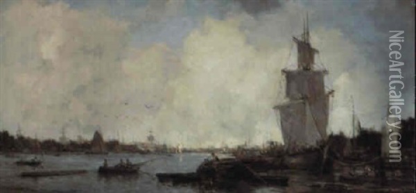 Rotterdam Harbour Oil Painting - Johan Hendrik van Mastenbroek