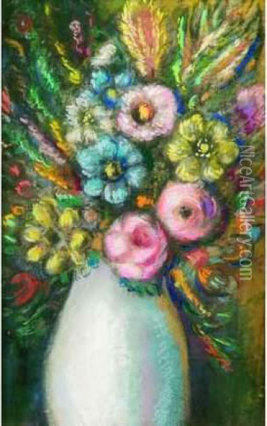 Bouquet Des Fleurs. Oil Painting - Madeleine Berly De Vlaminck