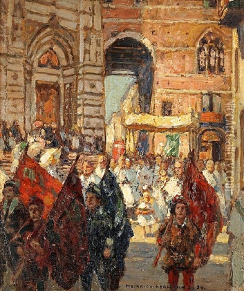 Prozession In Siena Oil Painting - Heinrich Hermanns