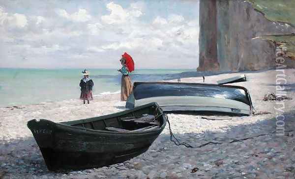 Beach scene at Fecamp, northern France Oil Painting - Francois Auguste Didier Clovis