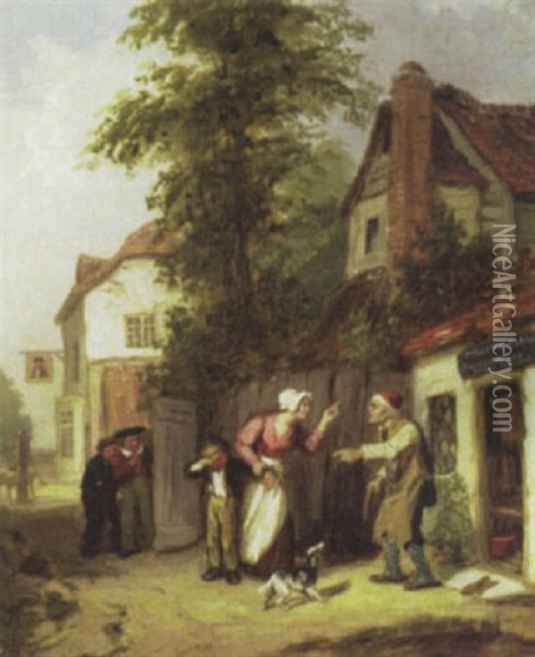 Dispute Outside Cobbler's Shop Oil Painting - William Mulready
