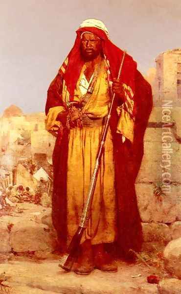 A Nubian Guard Oil Painting - Adolf Seel