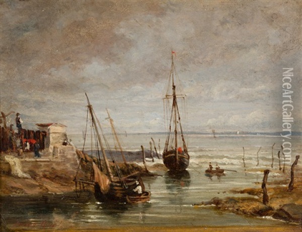 Kleiner Hafen Mit Booten Oil Painting - Jules Achille Noel