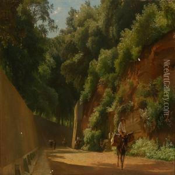 Summer Street Scene From Italy Oil Painting - Edvard Frederik Petersen