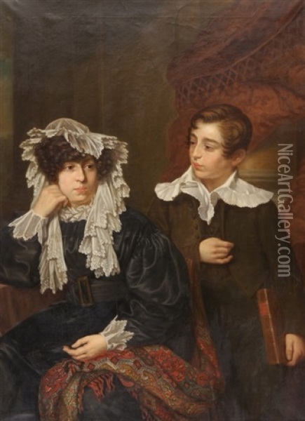 Portrait Einer Mutter Mit Ihrem Sohn Oil Painting - Pieter Christoffel Wonder