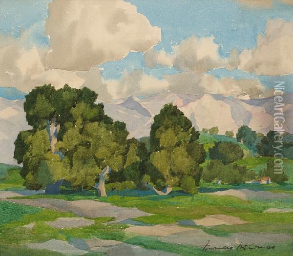 Landscape With A Ranch House In Distance,thought To Be Carmel Valley Oil Painting - John Defett Francis