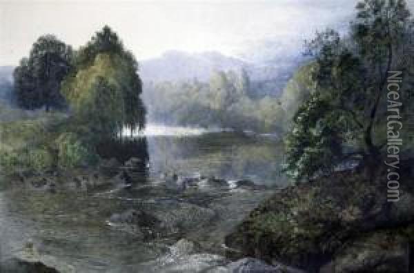 On The River Coquet, Northumberland Oil Painting - William James Palmer