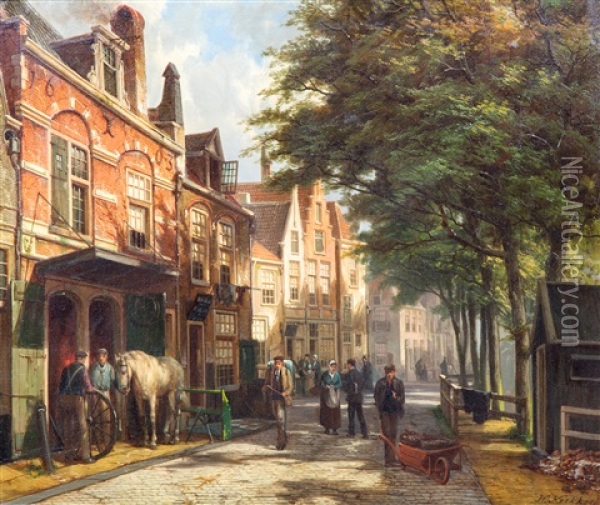 The Old Blacksmith's Shop In Haarlem, The Netherlands Oil Painting - Willem Koekkoek