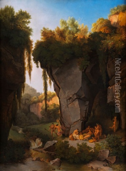 Die Kindheit Des Bacchus, Um 1835 Oil Painting - Lancelot Theodore Turpin De Crisse