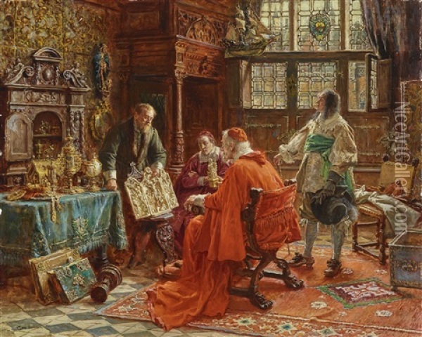 The Art Dealer At The Cardinal Oil Painting - Max Gaisser