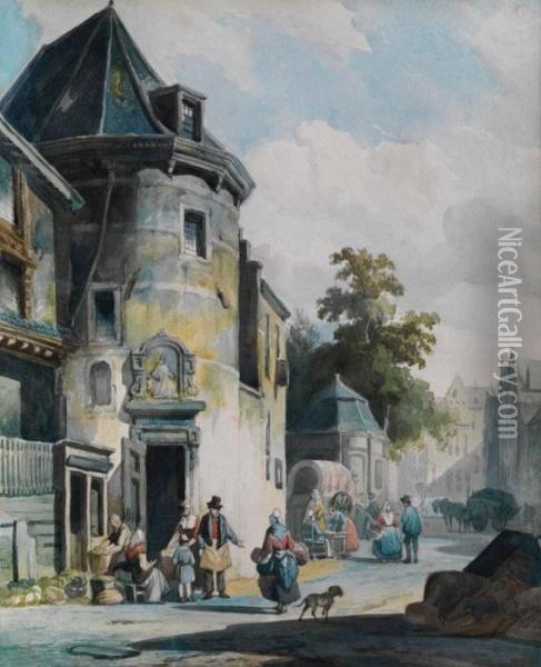 Stadtansicht Mit Markt Oil Painting - Cornelis Springer