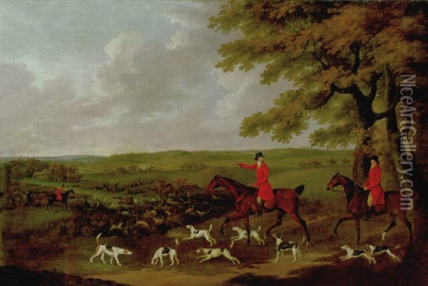 Colonel Newport And His Hounds In An Extensive Wooded River Landscape Oil Painting - John Nost Sartorius