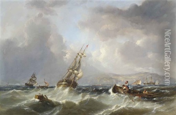 The Brig Homeward Bound Off The Entrance To Howth Harbor, Dublin Oil Painting - Edwin Hayes
