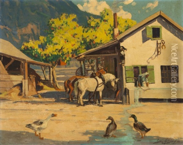 Western Ranch Scene Oil Painting - Louis Hovey Sharp