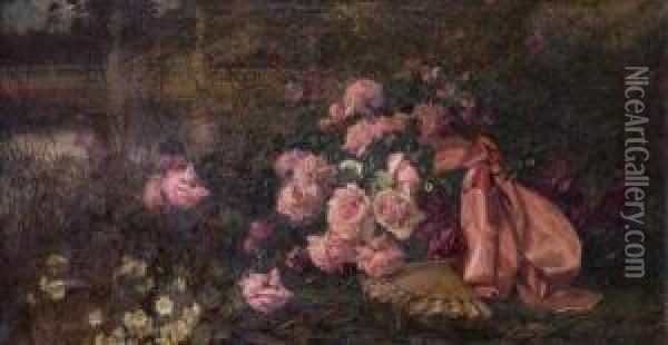 Jardin Con Rosas Y Abanico Oil Painting - C.G. Zuzarren