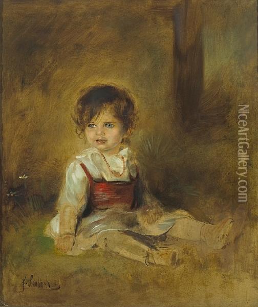 A Portrait Of A Young Girl, Thought To Be Theartist's Daughter Gabriele Oil Painting - Franz von Lenbach