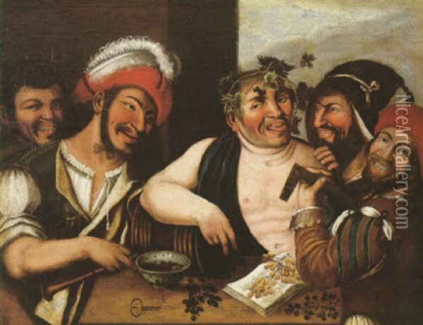 Bacchus With Merrymakers In An Interior Oil Painting -  Caravaggio