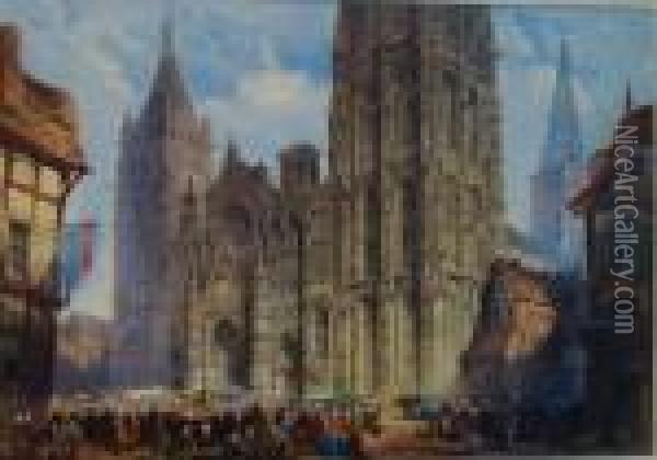 West Front Rouen Cathedral Oil Painting - Edwin Thomas Dolby