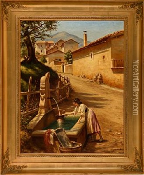 Italian Street Scene Oil Painting - Niels Frederik Schiottz-Jensen