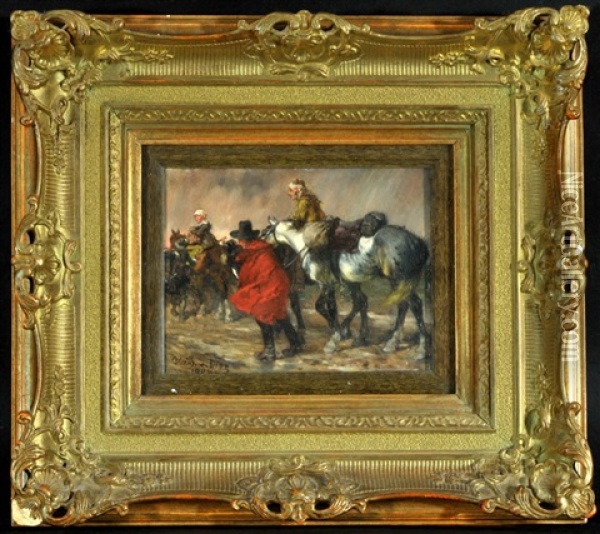 Reiterzug Mit Soldaten, Frauen Und Verletzten Oil Painting - Wilhelm Von Diez