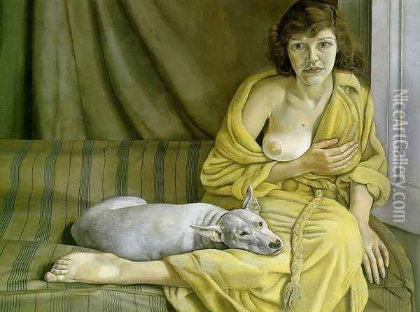 Girl with a white dog Oil Painting - Lucian Freud