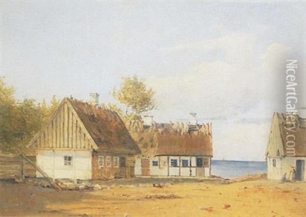 En Kystgaard Med Personer Oil Painting - Wilhelm Thomas Pedersen