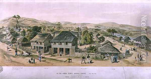 Free Town, Sierra Leone, south west view, pub. by Ackermann and Company Oil Painting - M. Terry